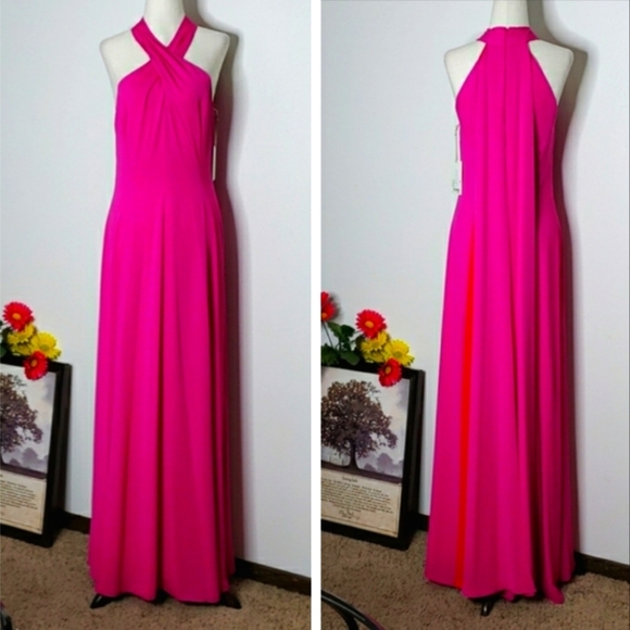 NEW Alex Marie Kensley Criss Cross Halter Gown Fuchsia Pink Goddess Castlecore - Picture 4 of 16